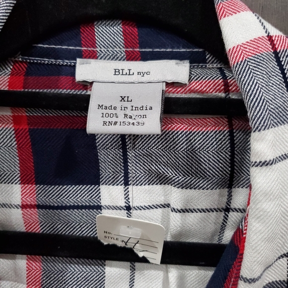 Tartan BLL NYC Shacket Shirt Dress Size XL NWT Red White Blue Plaid Holiday Wear - Picture 6 of 15